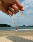 925 Sterling Silver White Mother of Pearl Tourmaline Square Pendant - Pollygems HK