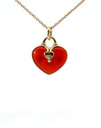 Heart Lock 18K Yellow Gold Red Agate Pendant - Pollygems HK