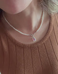 925 Sterling Silver White Mother of Pearl Tourmaline Square Pendant