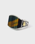 POLLYGEMS Yellow Blue Tiger Eye Shield Signet Ring