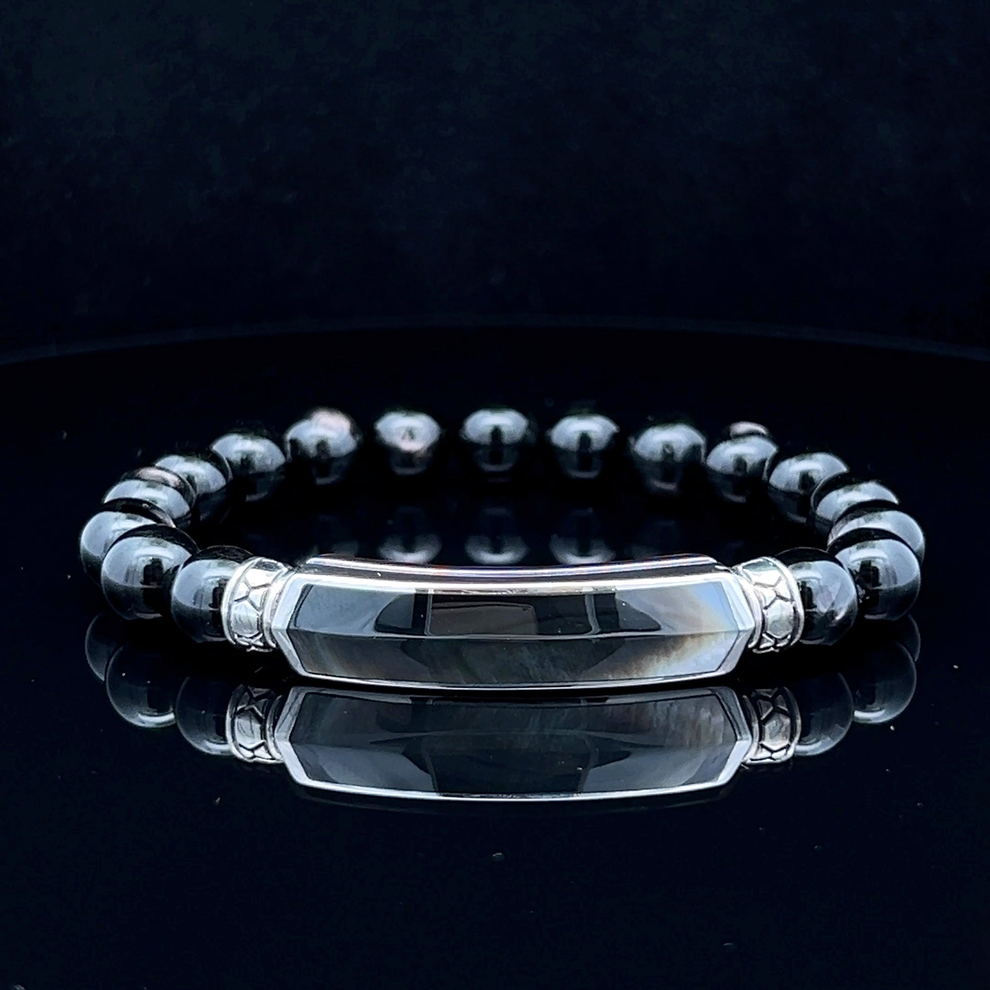HEXA Black Mother of Pearl with 8mm Hypersthene - Pollygems HK
