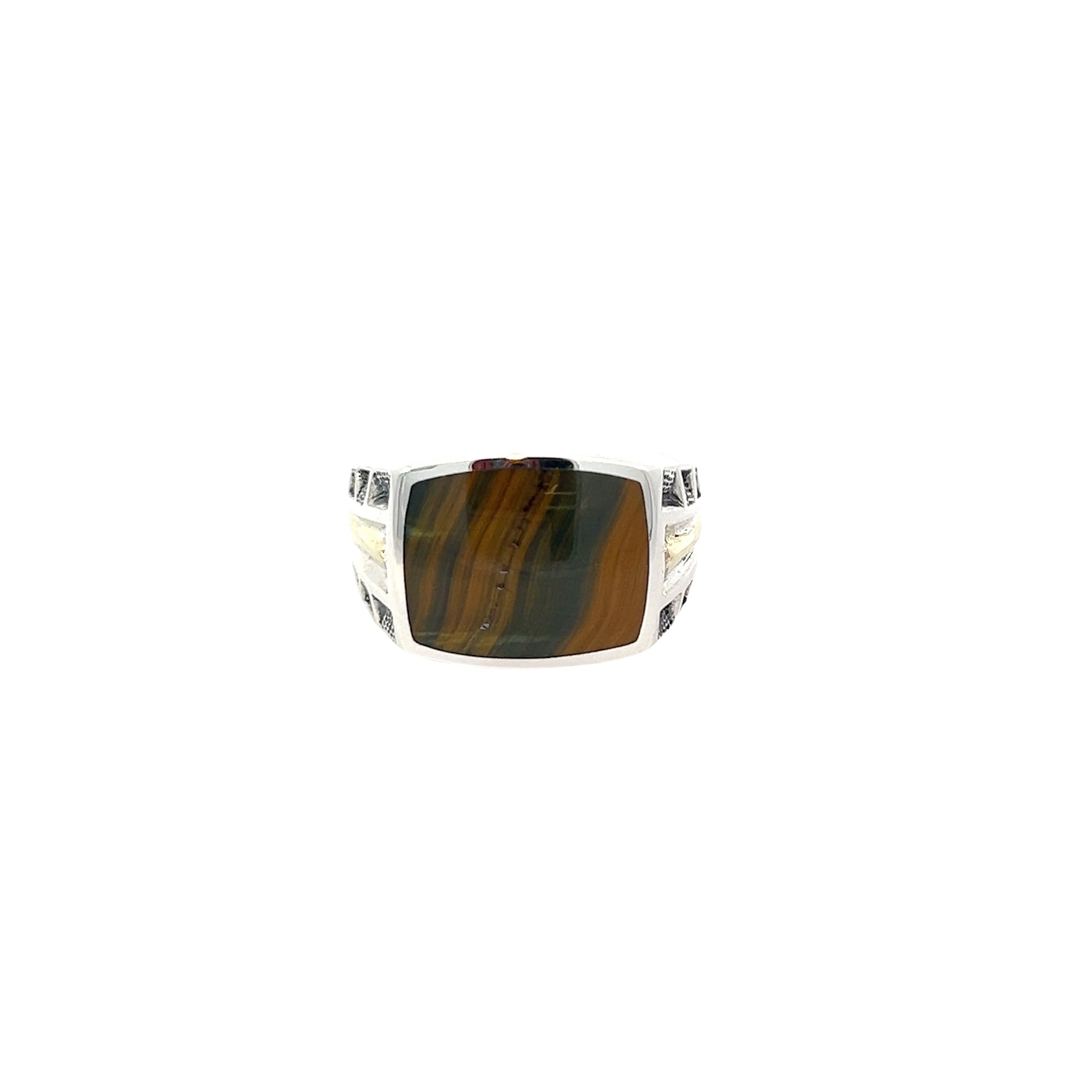 POLLYGEMS Yellow Blue Tiger Eye Signet Ring - Pollygems HK