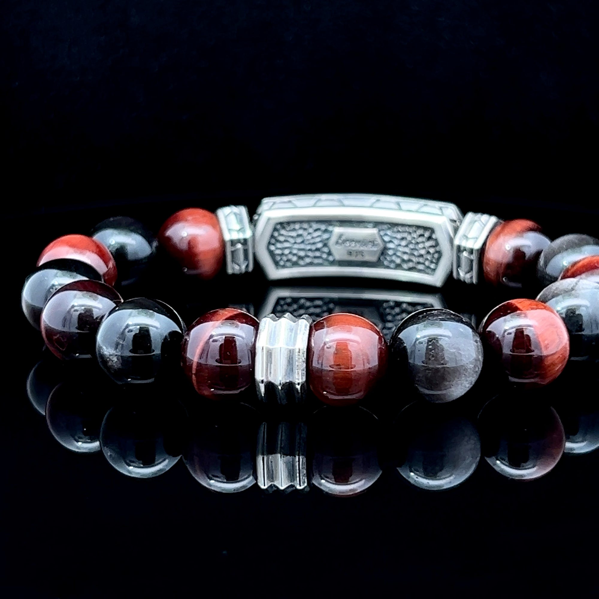 MAXI Red Tiger Eye with 12mm Red Tiger Eye &amp; Silver Obsidian - Pollygems HK