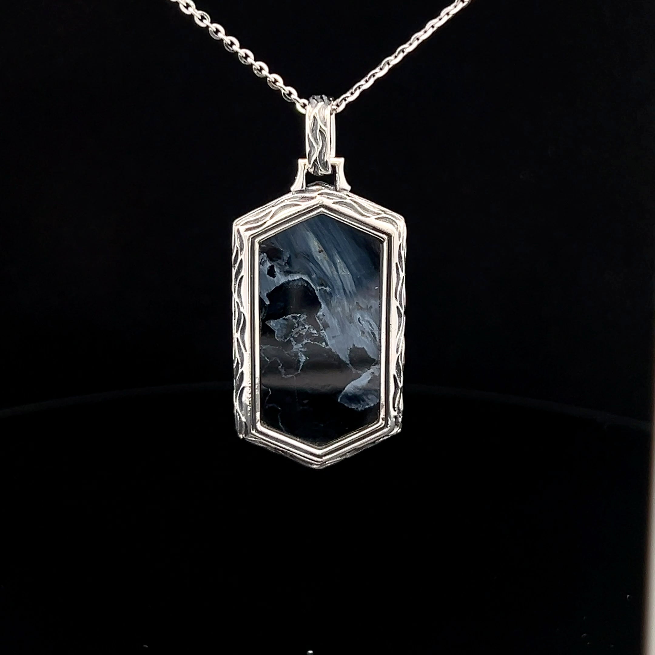 HEXA Dog Tag Pendant Sterling Silver with Blue Pietersite