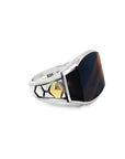 POLLYGEMS Yellow Blue Tiger Eye Shield Signet Ring - Pollygems HK