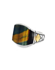 POLLYGEMS Yellow Blue Tiger Eye Shield Signet Ring - Pollygems HK
