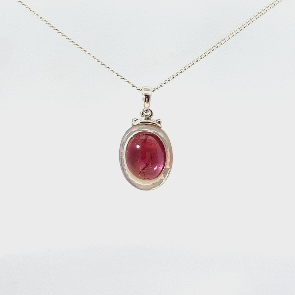 925 Sterling Silver White Mother of Pearl Tourmaline Oval Pendant - Pollygems HK