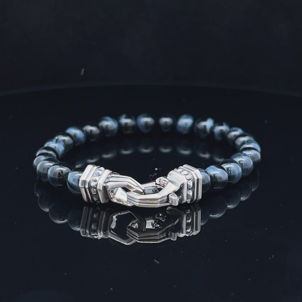 Beenies Hexagonal Silver Buckle 6MM Blue Tiger Eye Bracelet - Pollygems HK
