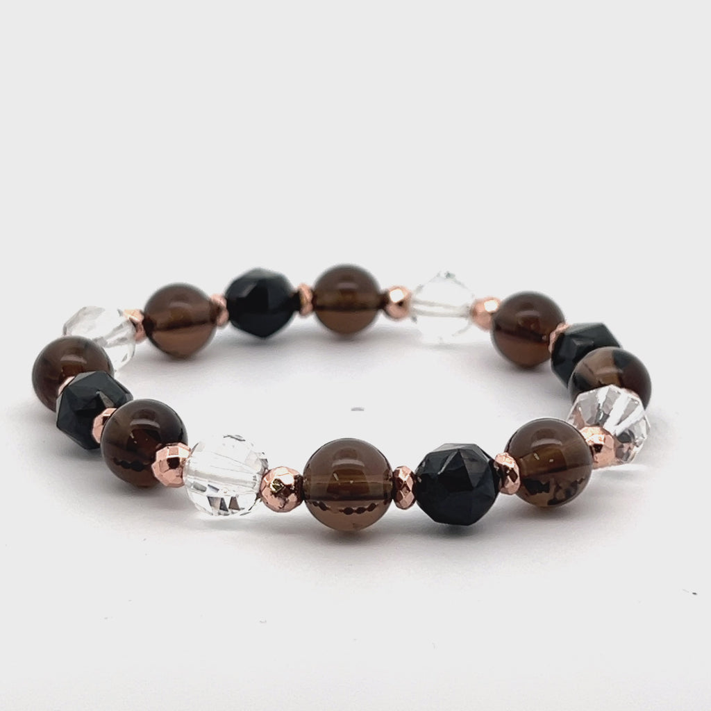 Smoky Quartz, White Quartz, Black Spinel Gemstone Bracelet - Pollygems HK