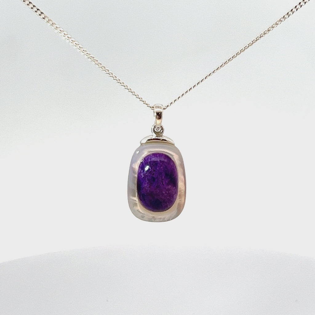 925 Sterling Silver White Mother of Pearl Sugilite Oval Pendant - Pollygems HK