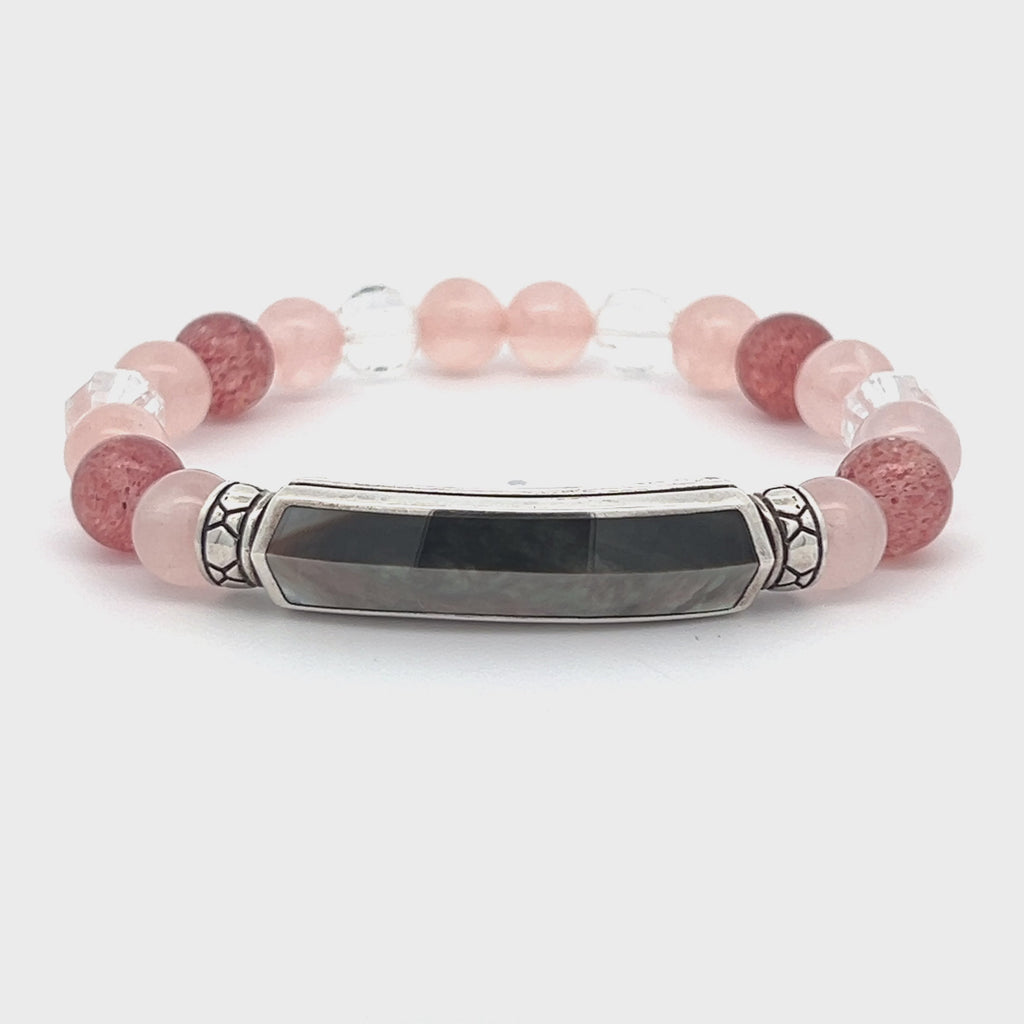 HEXA Black Mother of Pearl with 8mm Strawberry Quartz, Rose Quartz and White Quartz - Pollygems HK